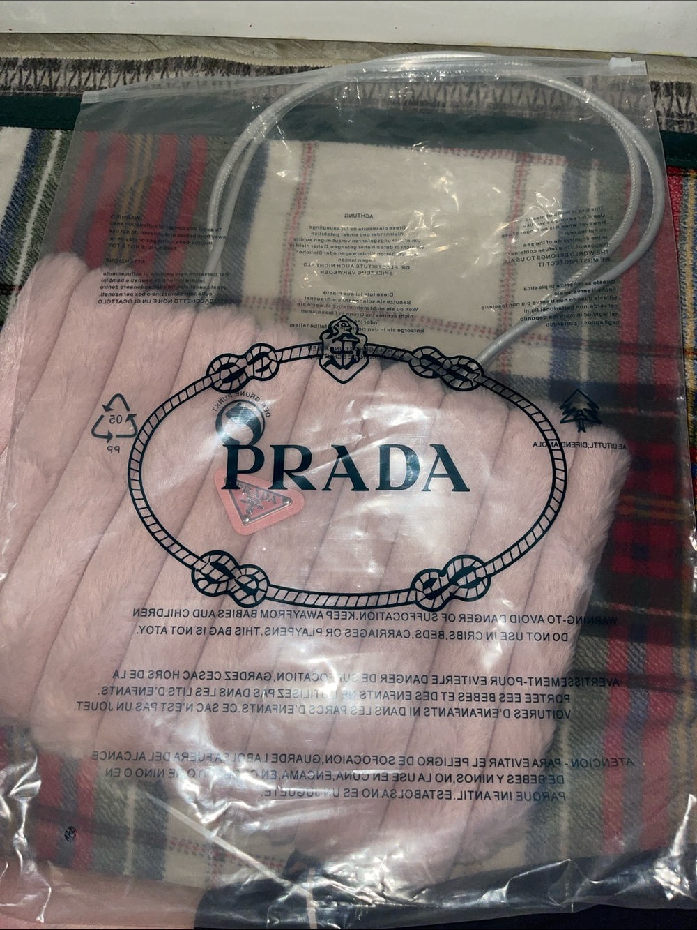 Prada Pale Pink Faux Fur Vertical-Panel Shoulder Bag with Silver Strap - Picture 4 of 6